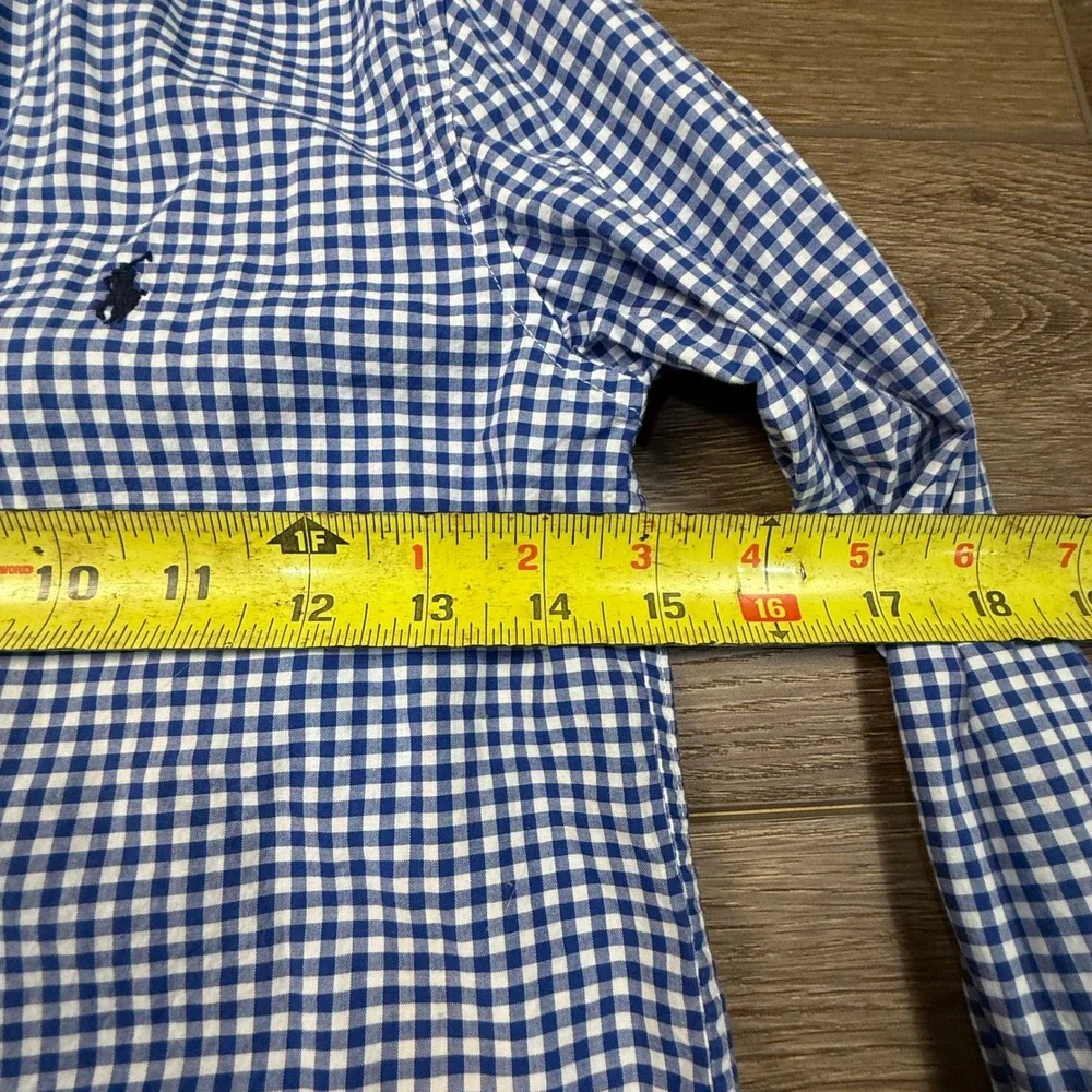Polo Ralph Lauren Boys Navy Blue Gingham Button Down Shirt 7 Long Sleeve Preppy